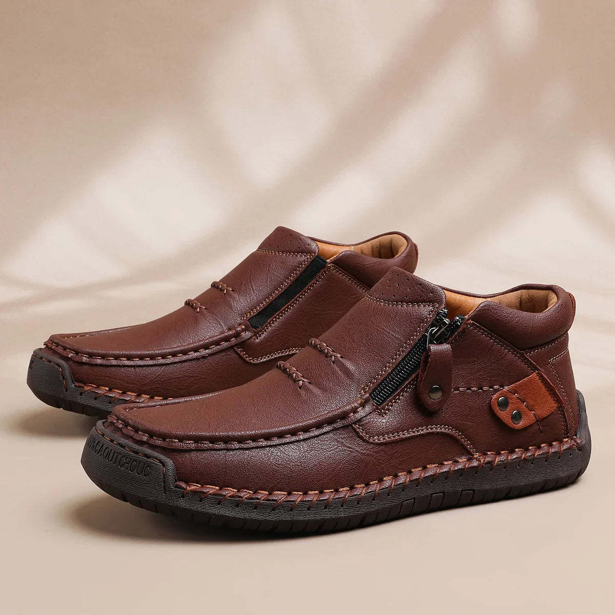 ⏰Limited Time Sale 50% OFF-Men’s Handmade Premium Leather Slip-On Driving Boots – Wide Toe, Arch Support