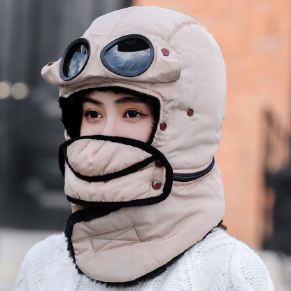 🔥LAST DAY 50% OFF🎿❄️ Winter Thermal Hat with Glasses Windproof Ski Mask Cap Fashion Warm Hat for Cycling✨