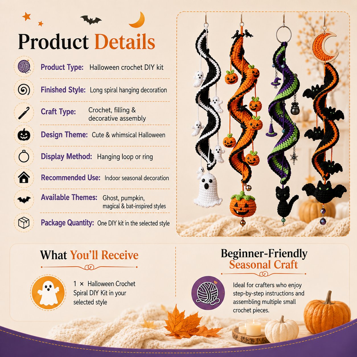 🔥Last Day 50% OFF - 🎃 Enchanted Halloween Crochet Spiral DIY Kit 