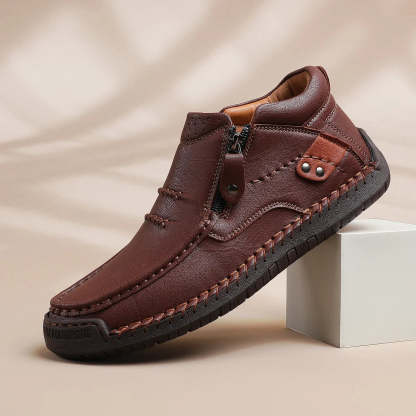 ⏰Limited Time Sale 50% OFF-Men’s Handmade Premium Leather Slip-On Driving Boots – Wide Toe, Arch Support