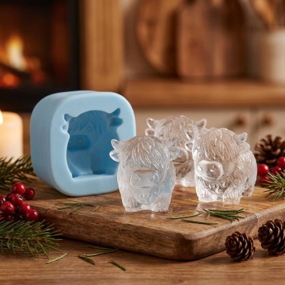 🐮 Mini Highland Cow Ice Cube Mold – Cute 3D Ice for Drinks, Parties & Gifts
