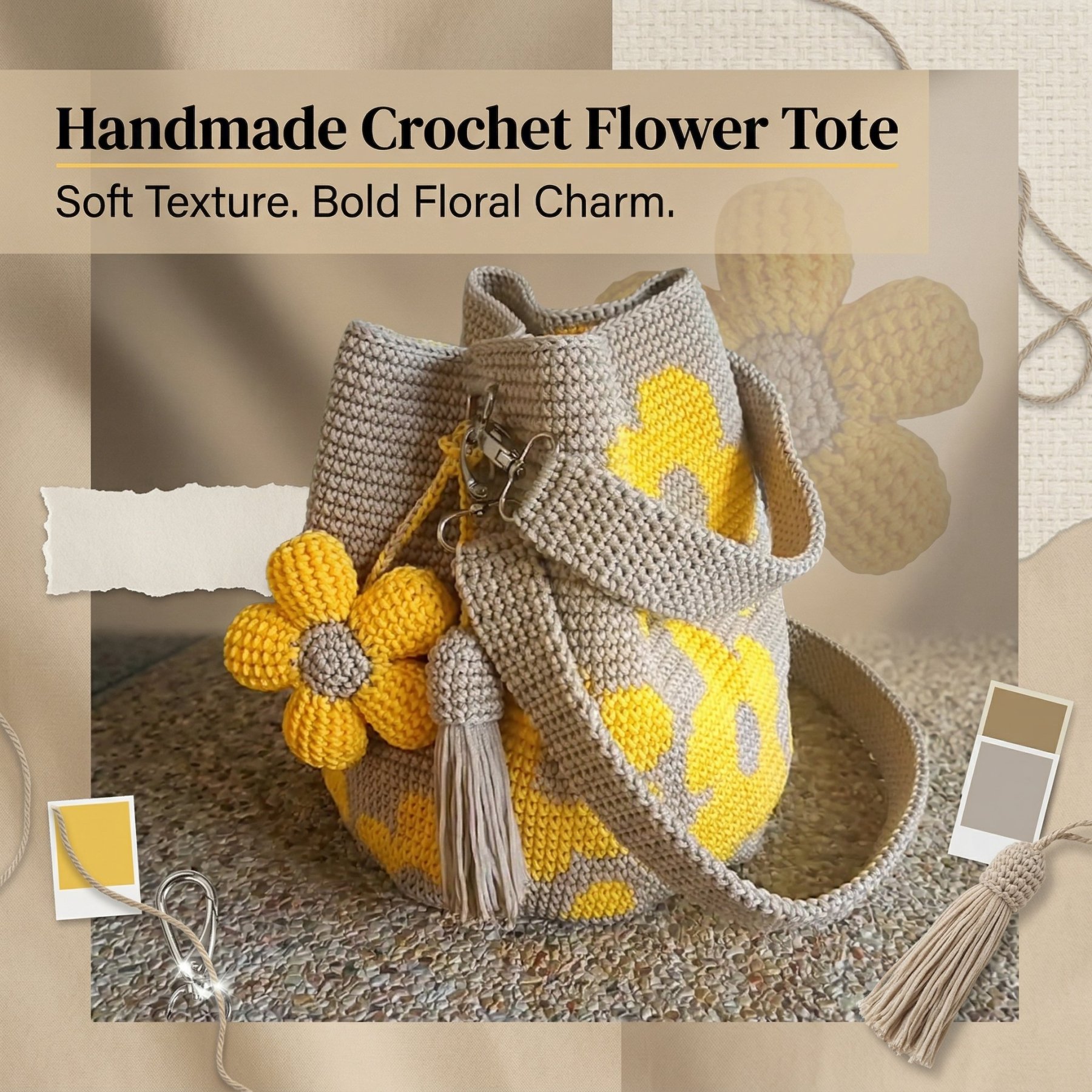 ✨Handmade Crochet Flower Tote 🌼
