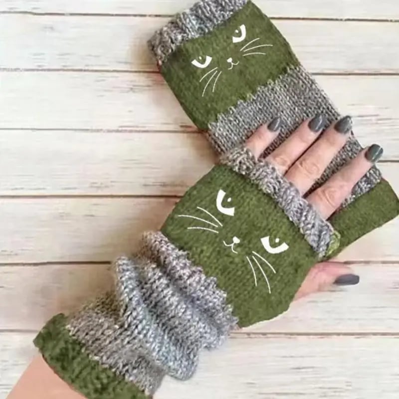 🎁🐱Cat Knitted fingerless gloves🧶