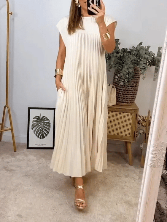 🎉Sleeveless Pleated Simple Solid Color Dress