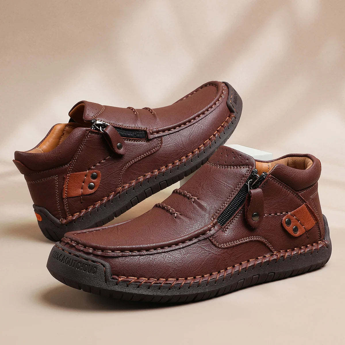 ⏰Limited Time Sale 50% OFF-Men’s Handmade Premium Leather Slip-On Driving Boots – Wide Toe, Arch Support