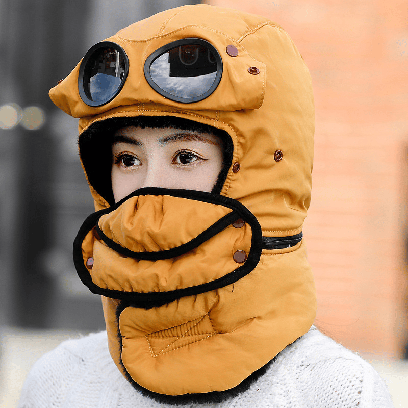 🔥LAST DAY 50% OFF🎿❄️ Winter Thermal Hat with Glasses Windproof Ski Mask Cap Fashion Warm Hat for Cycling✨