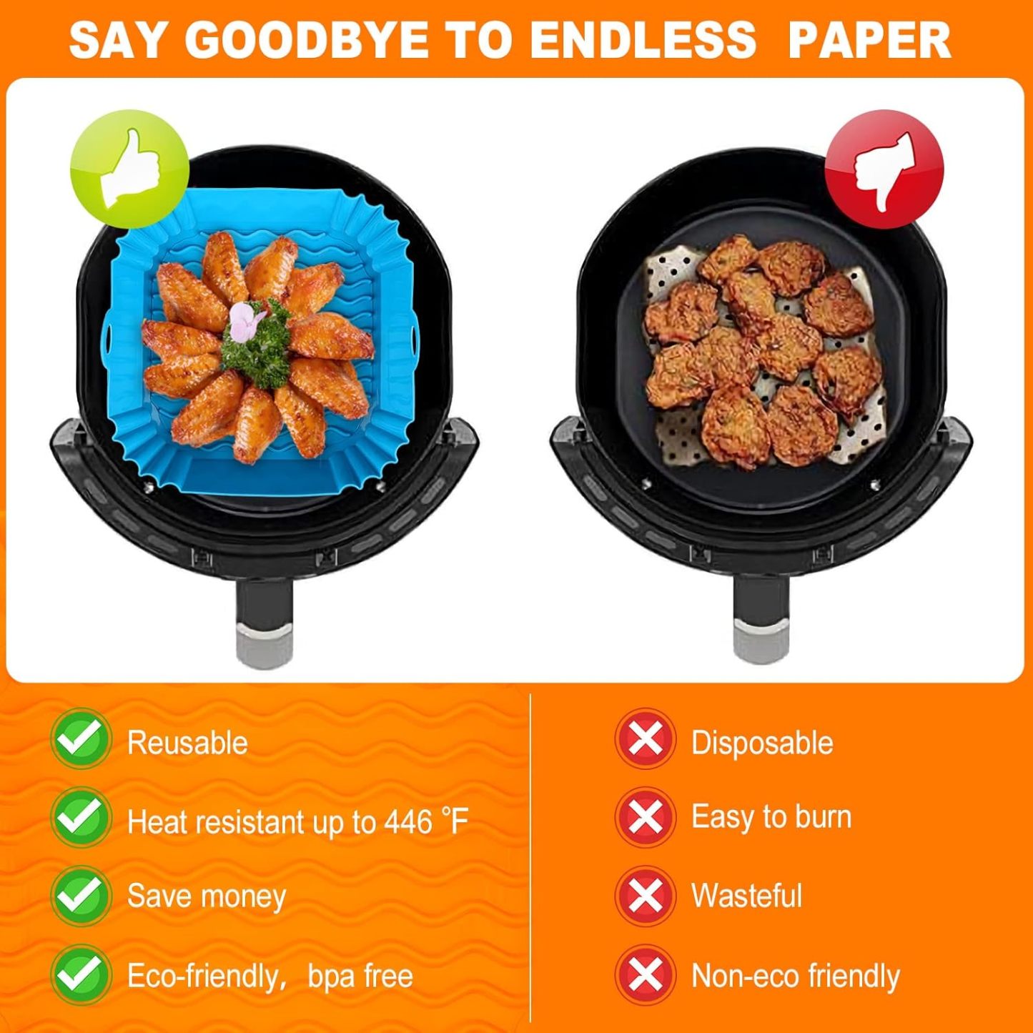 🔥Limited Time 49% Off✨Reusable Silicone Air Fryer Liner, 8 Inches