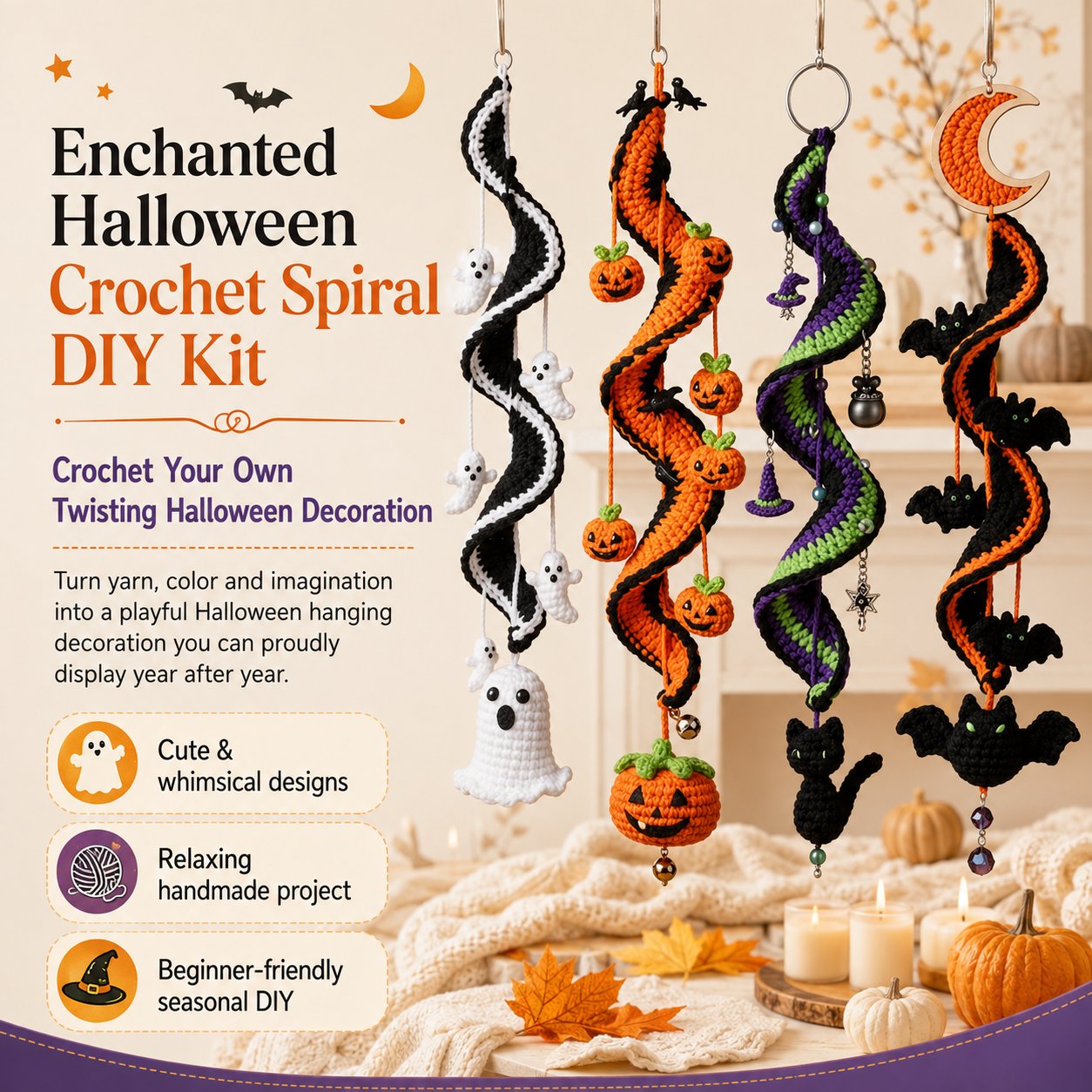 🔥Last Day 50% OFF - 🎃 Enchanted Halloween Crochet Spiral DIY Kit 
