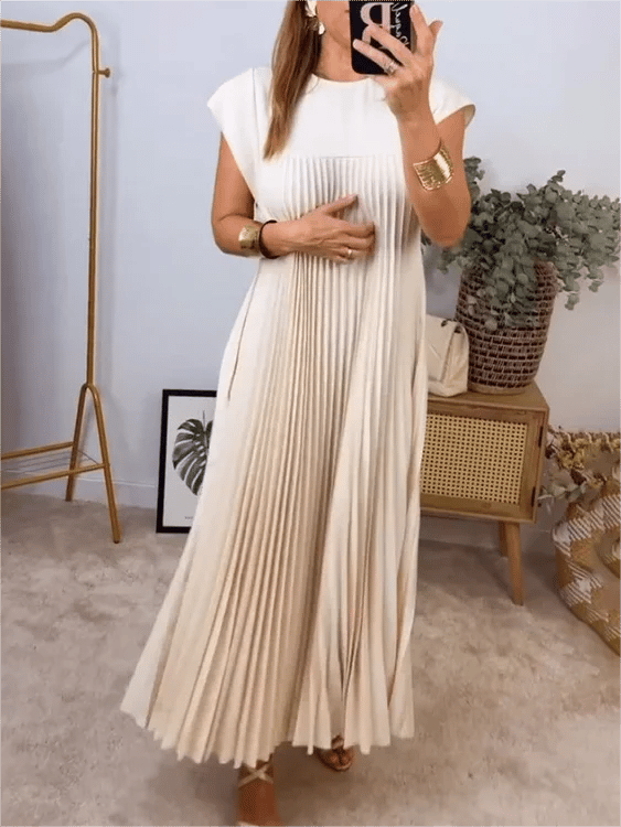 🎉Sleeveless Pleated Simple Solid Color Dress