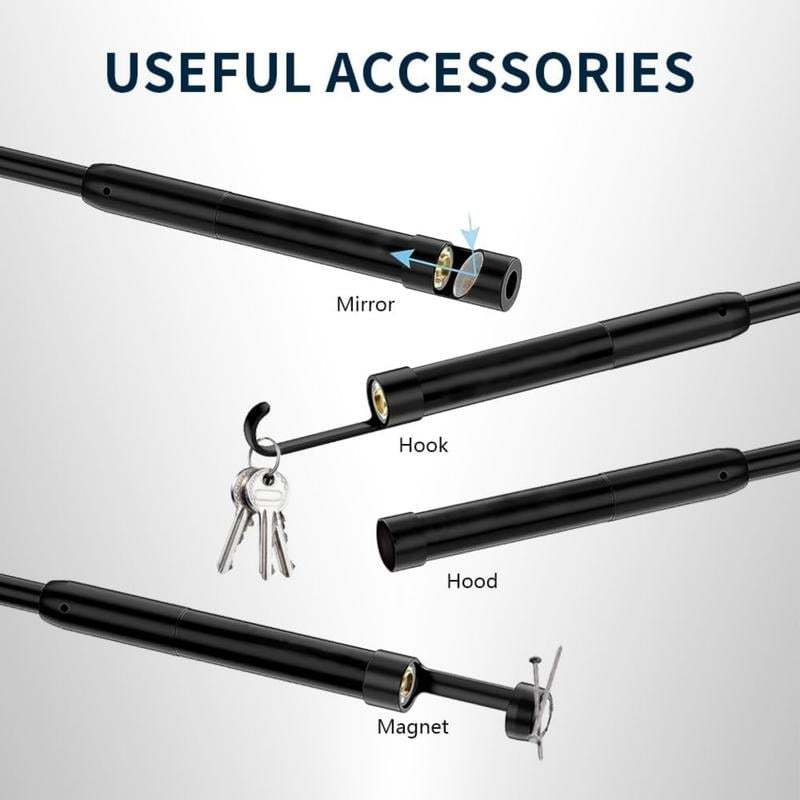 16.4ft 1920P HD Endoscope Camera for iPhone & Android - IP67 Waterproof, 8 LED Lights, 7.9mm Semi-Rigid Snake Cam, Diagnostic Tool