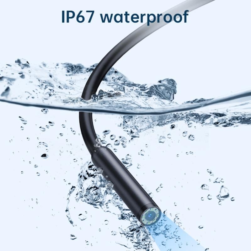 16.4ft 1920P HD Endoscope Camera for iPhone & Android - IP67 Waterproof, 8 LED Lights, 7.9mm Semi-Rigid Snake Cam, Diagnostic Tool