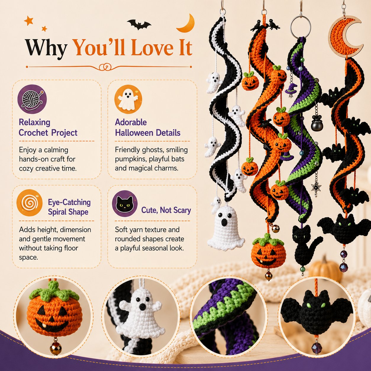 🔥Last Day 50% OFF - 🎃 Enchanted Halloween Crochet Spiral DIY Kit 