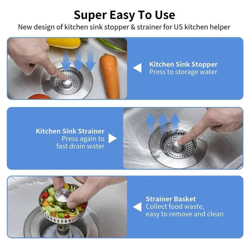 🎁Upgraded 3 in 1 Kitchen Sink Drain Strainer
