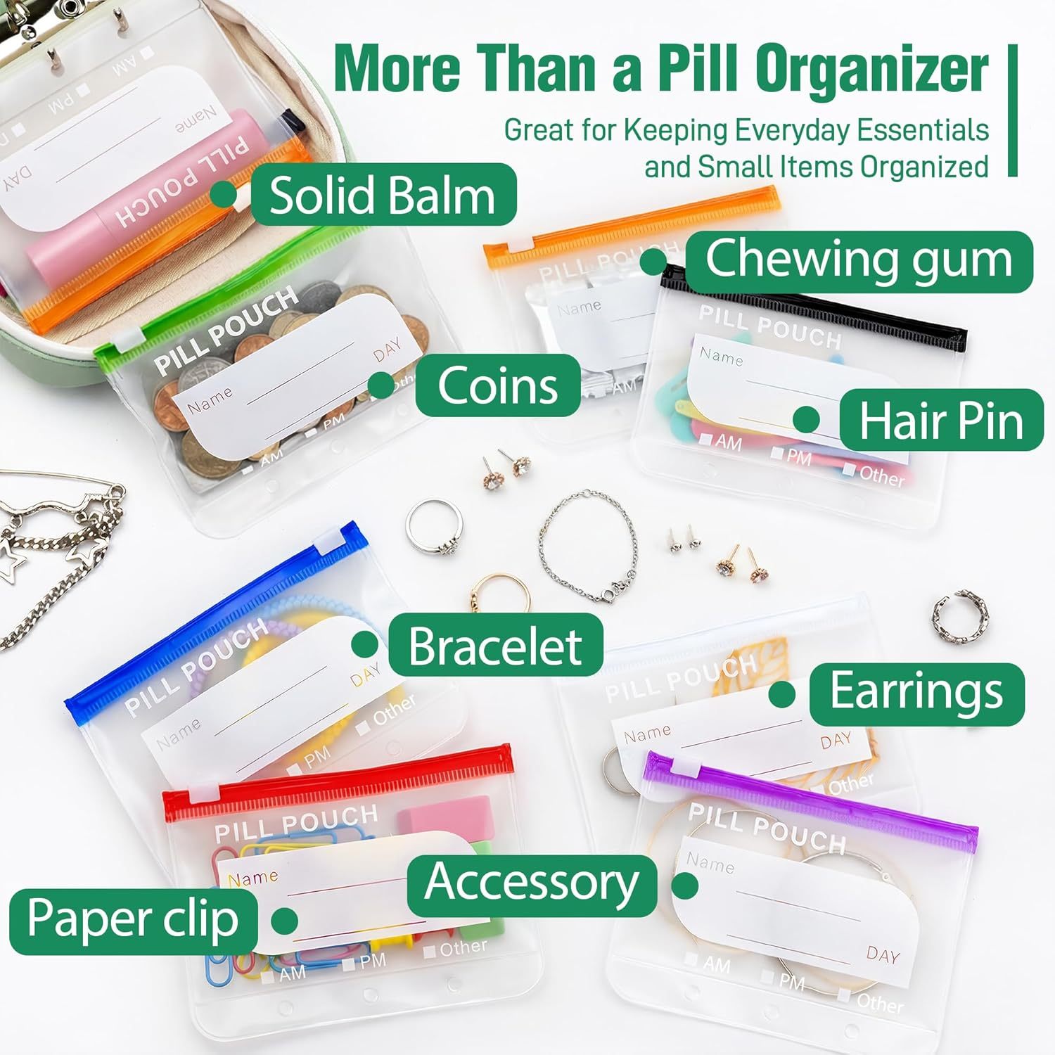 🏆Flash Sale⚡Waterproof Pill Organizer Pouch Set – 14 Removable, Color-Coded Bags, Easy to Label & Refill🔥