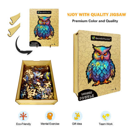 🔥LAST DAY 96% -Owl With Colorful Feathers Wooden Jigsaw Puzzle 🎁