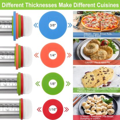 Stainless Steel Rolling Pin With Adjustable Thickness Rings