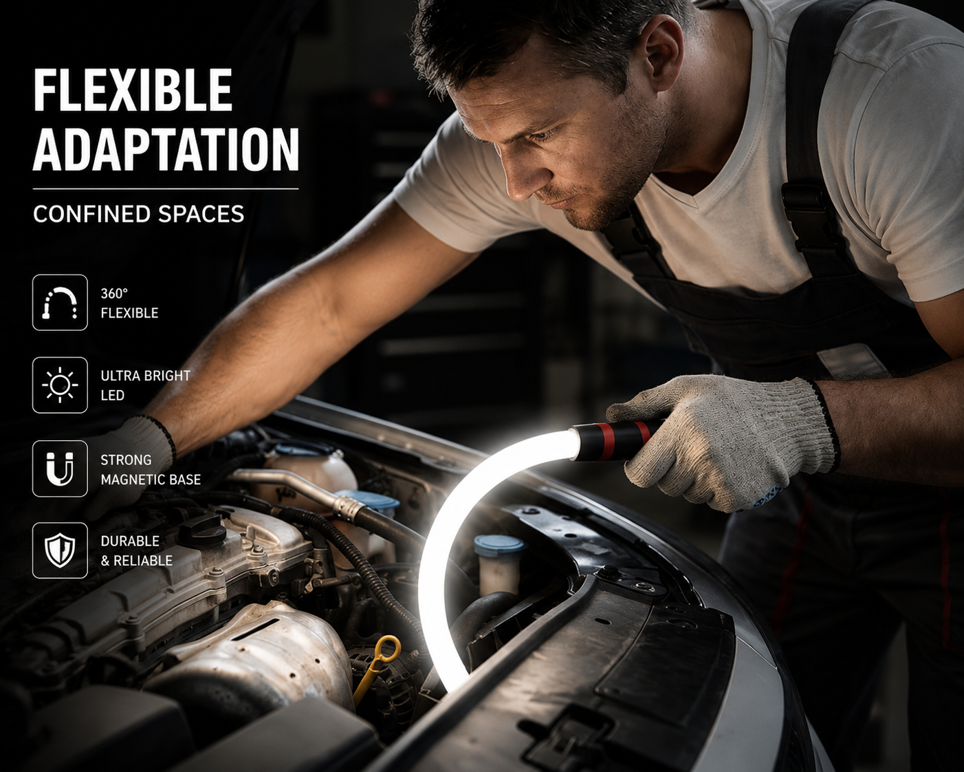 FlexBeam™ Rechargeable Magnetic LED Work Light – Hands-Free Garage Repair Lamp 🔧