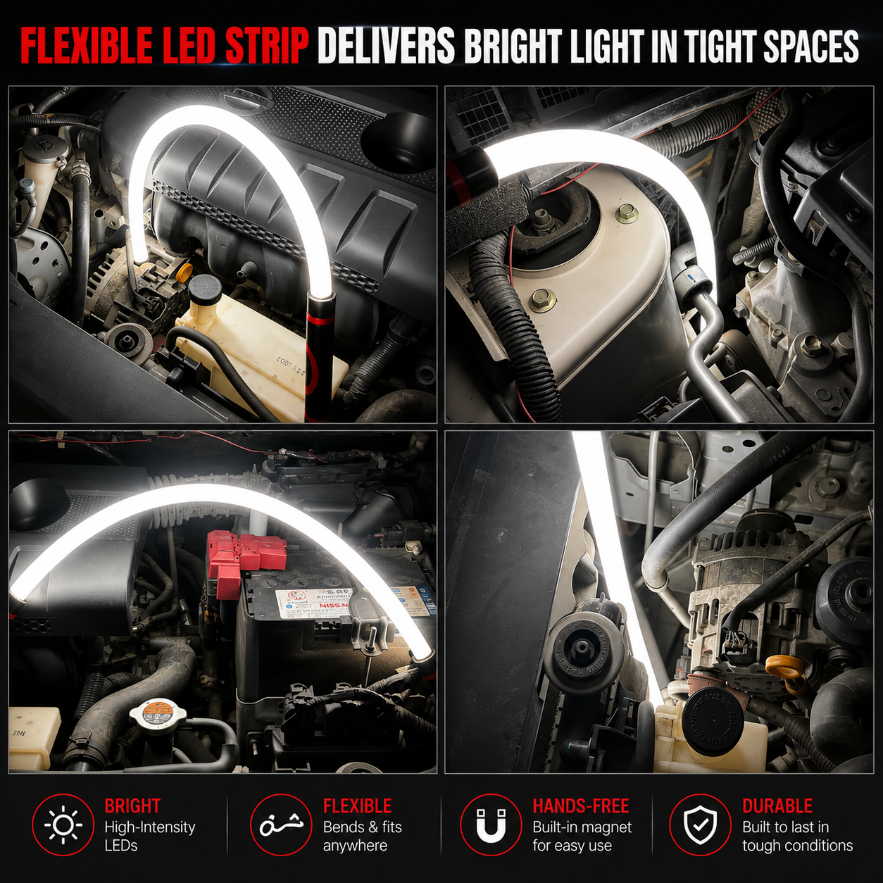 FlexBeam™ Rechargeable Magnetic LED Work Light – Hands-Free Garage Repair Lamp 🔧