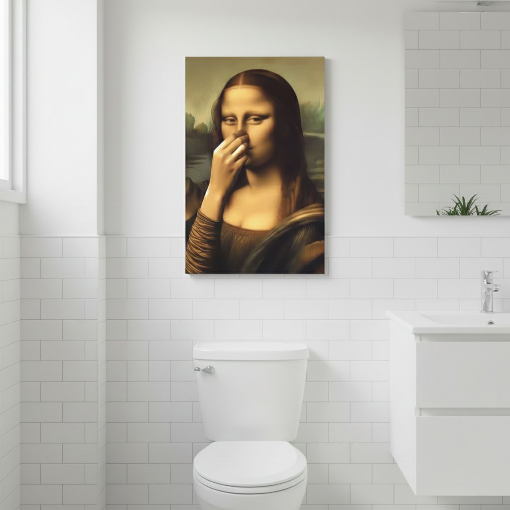 🔥2025 Christmas Hot Sale -🎁 Mona Lisa Holding Nose Bathroom Canvas Art