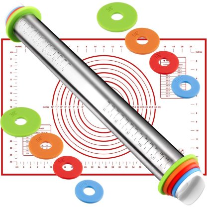 Stainless Steel Rolling Pin With Adjustable Thickness Rings
