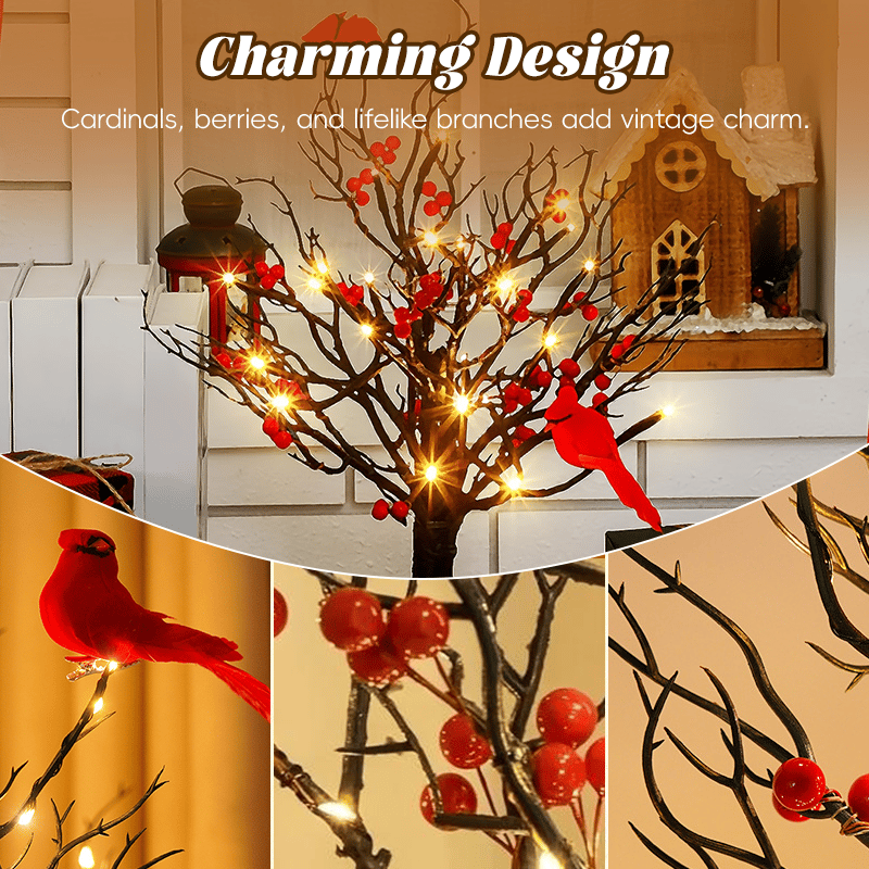 🏆LAST DAY SALE 49% OFF -  Vintage Glowing Cardinal Tree With Berries
