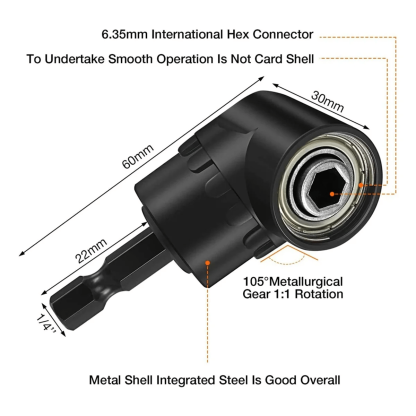 🔥HOT SALE 35% OFF -🛠️6Pcs Right Angle Drill Attachment Set with 105° Angle Drill Adapter and Impact Grade Socket Adapter
