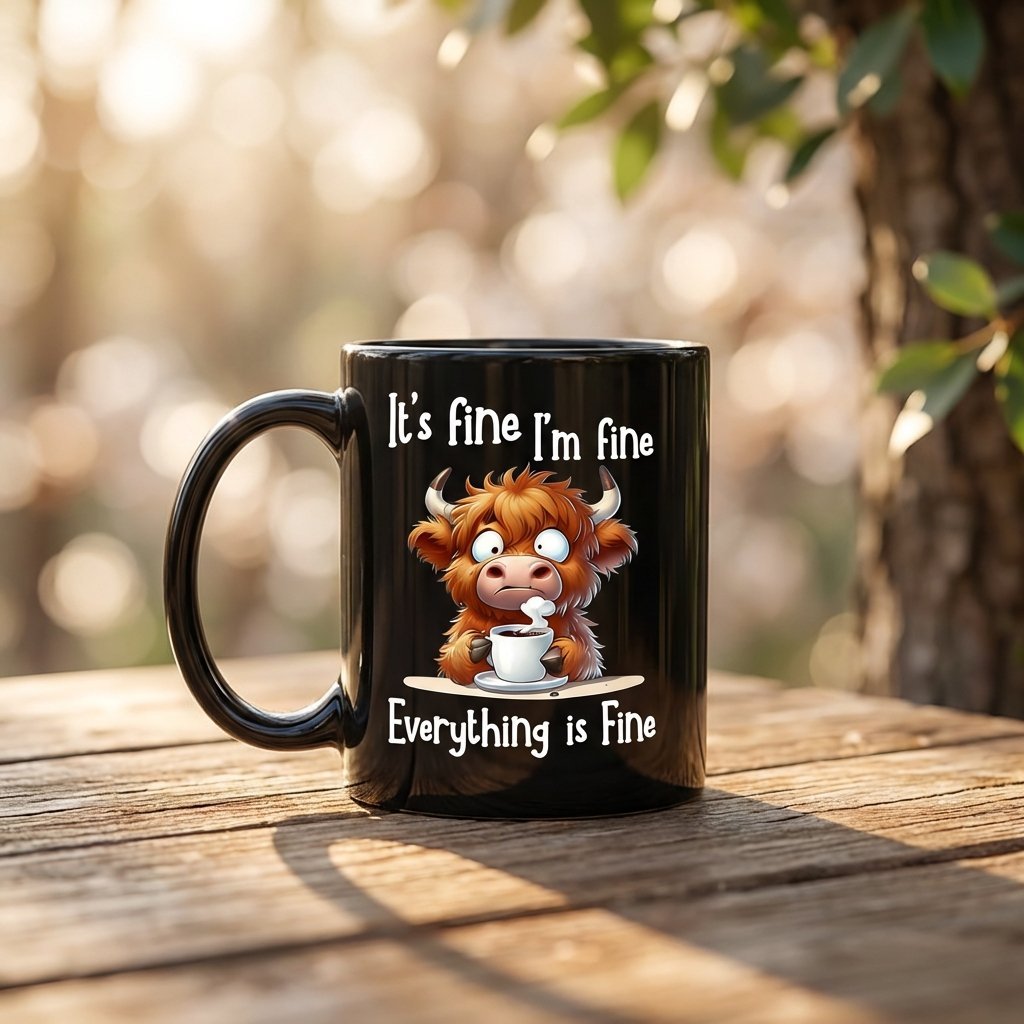 It’s Fine Highland Cow Mug – Your Daily Dose of Humour & Calm 🐮☕