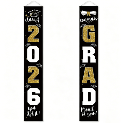 🔥2026 LAST DAY 49% OFF - 🎓Class of 2026 Graduation Banner | Congrats Grad Front Door Porch Decor for Graduation Party (✨Set of 2)