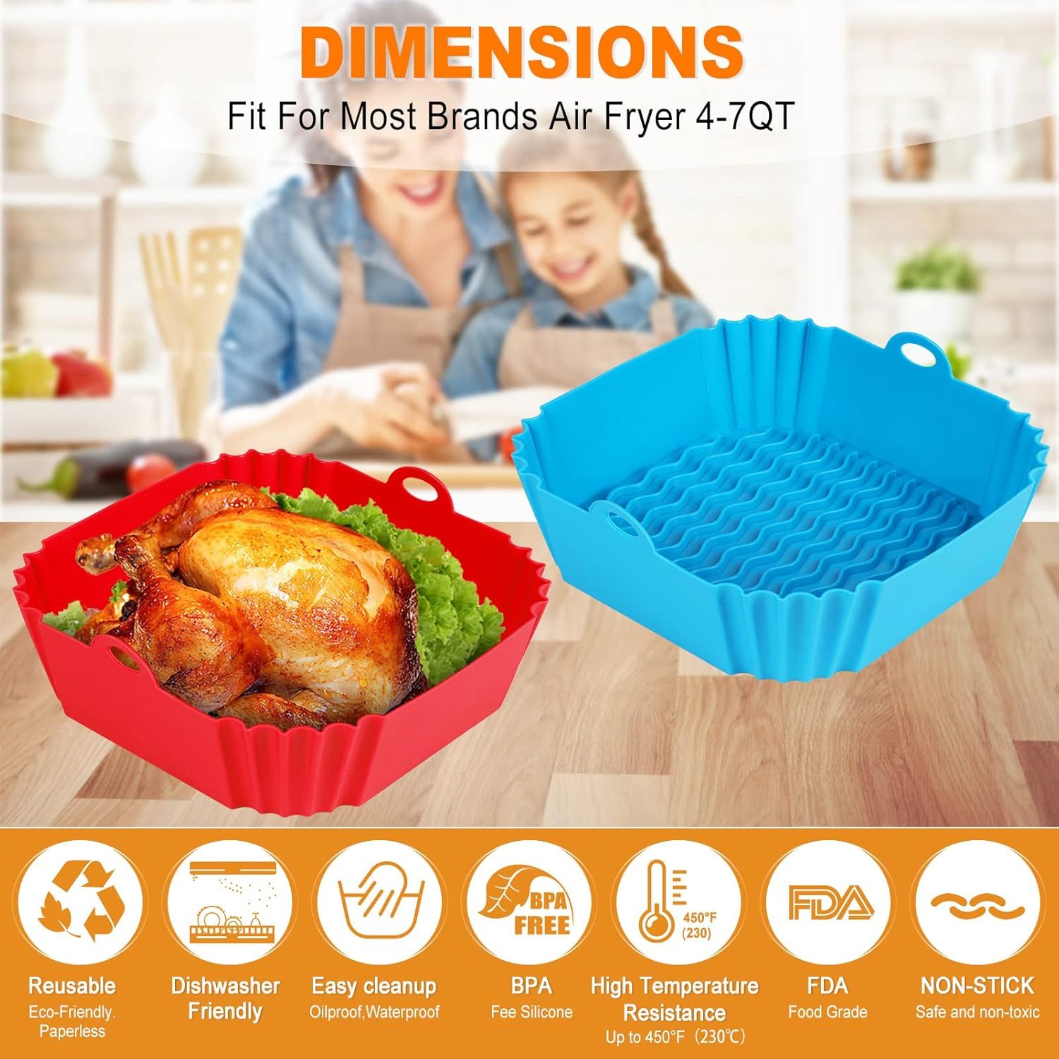 🔥Limited Time 49% Off✨Reusable Silicone Air Fryer Liner, 8 Inches