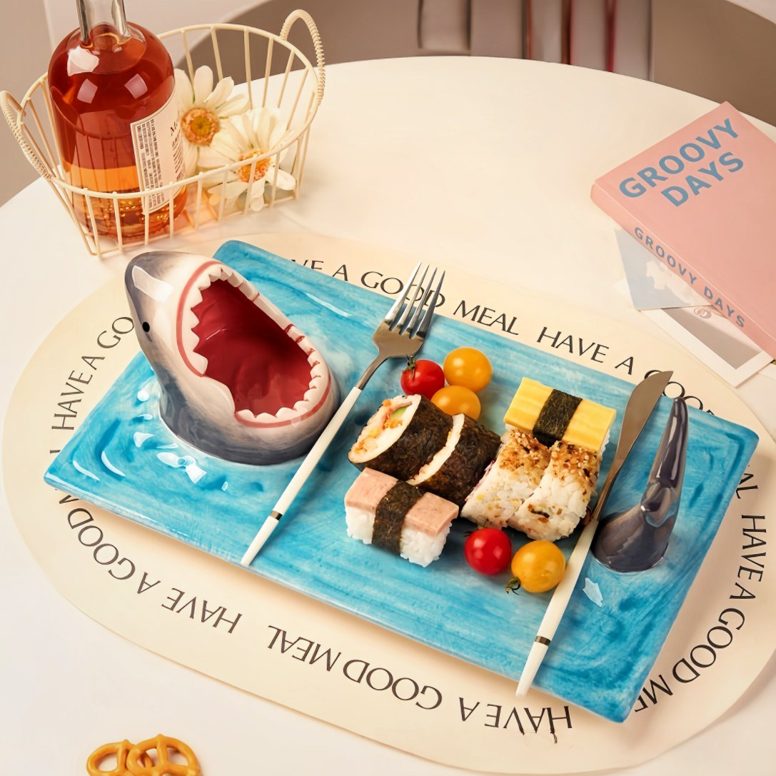 🔥LAST DAY 50% OFF⭐Handmade Ceramic Shark Plates🦈 [Equipped with knives and forks🍽]