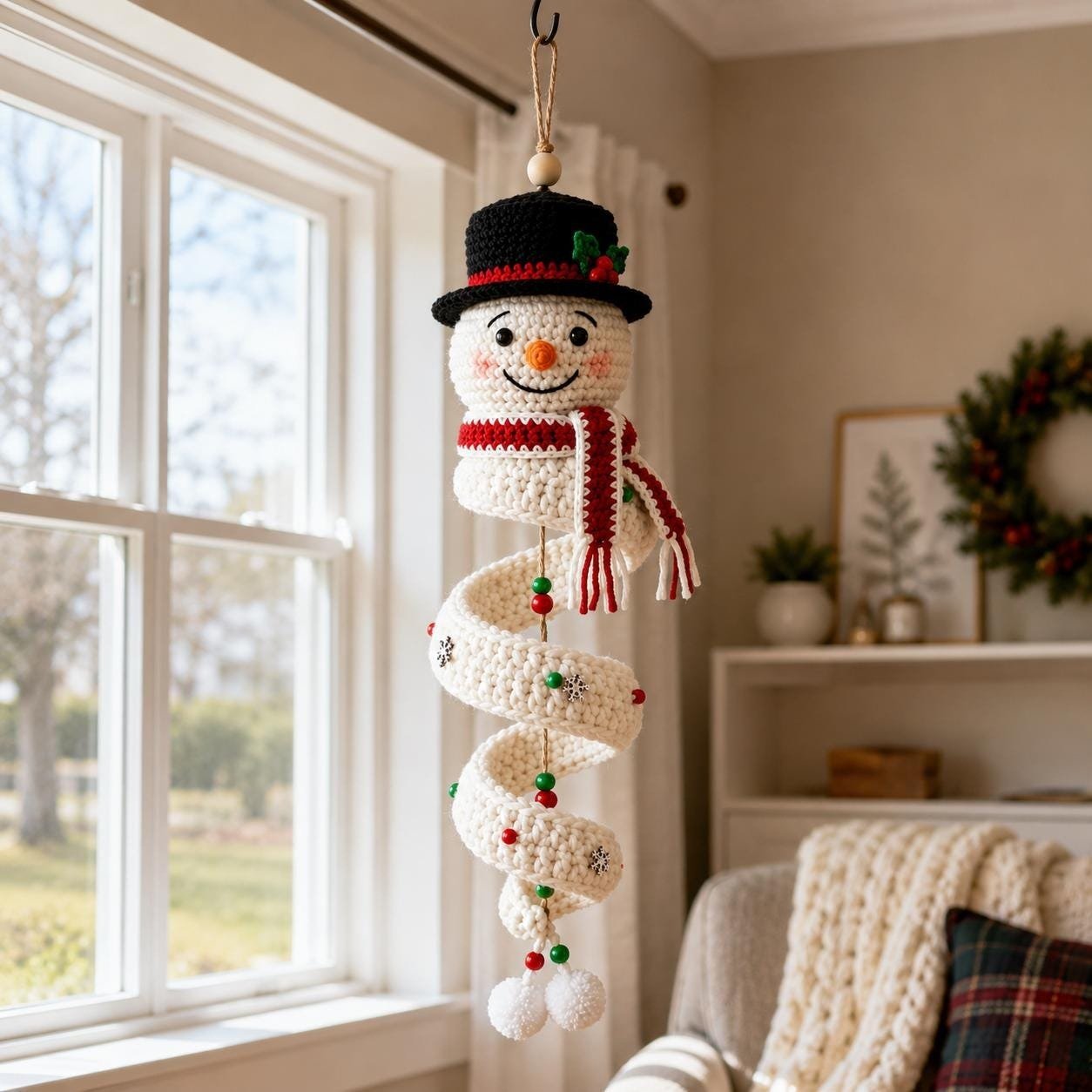 🎅 DIY Spiral Snowman Crochet Decoration Kit - 🎄🧶 Crochet Project for Beginners