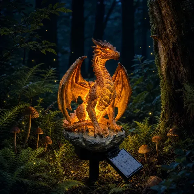 💥LAST DAY 50% OFF🐉✨Solar Dragon Garden Statue Light – Golden Ember Fantasy Outdoor Decor