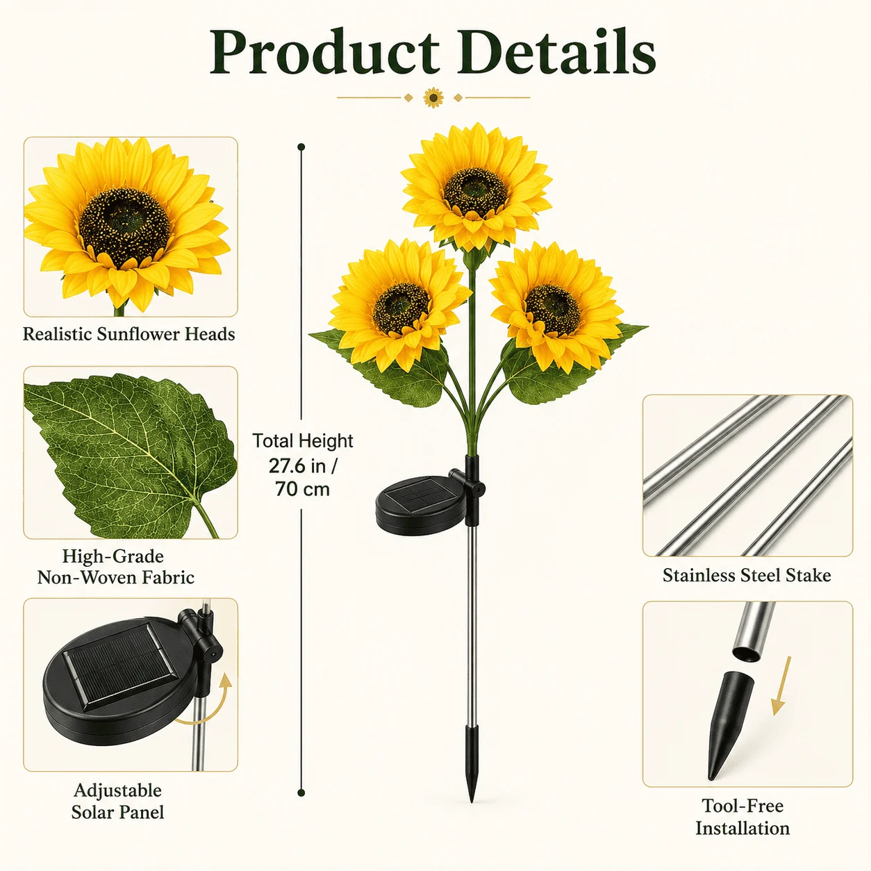 🌻✨ Solar Sunflower Garden Lights- Realistic Warm Glow