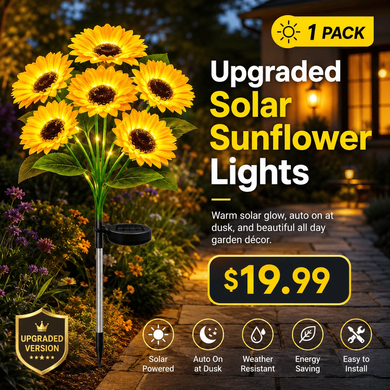 🌻✨ Solar Sunflower Garden Lights- Realistic Warm Glow