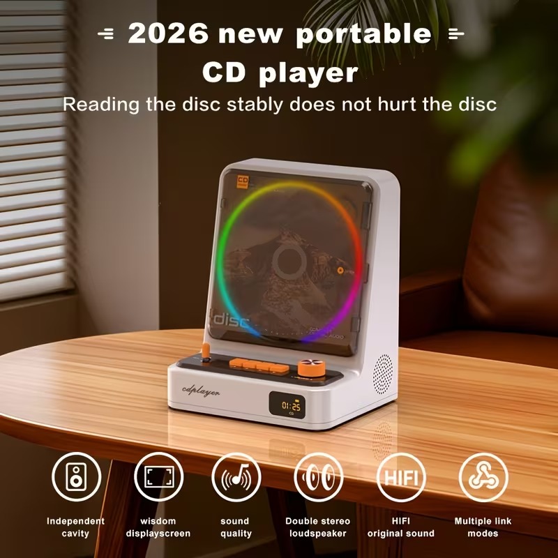 🎵 Portable CD Player with USB Playback, LED Ambient Lights & Stereo Sound — Perfect Gift for Music Lovers 🎁