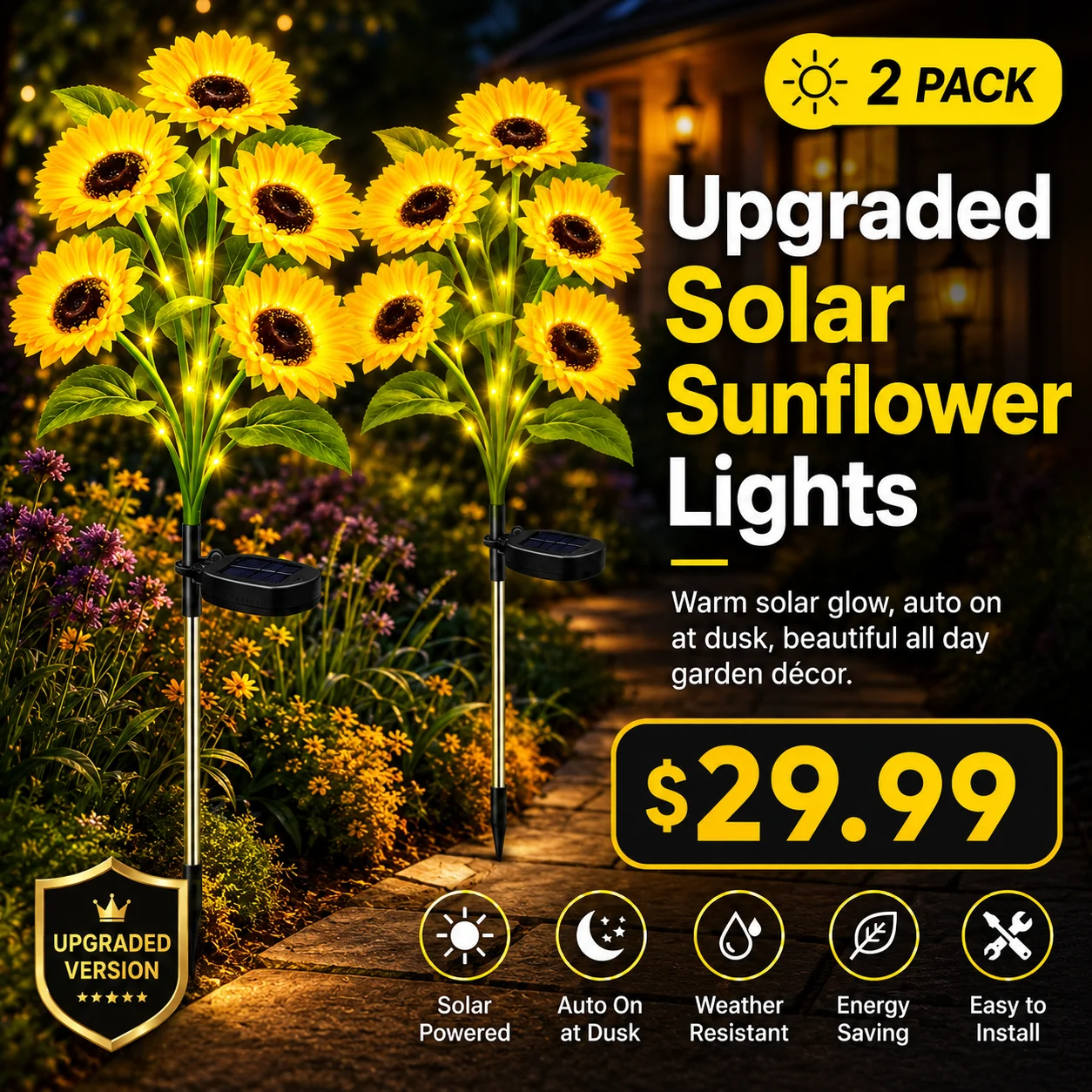 🌻✨ Solar Sunflower Garden Lights- Realistic Warm Glow