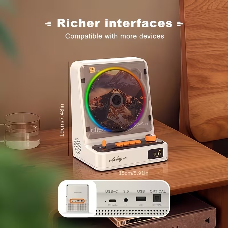 🎵 Portable CD Player with USB Playback, LED Ambient Lights & Stereo Sound — Perfect Gift for Music Lovers 🎁