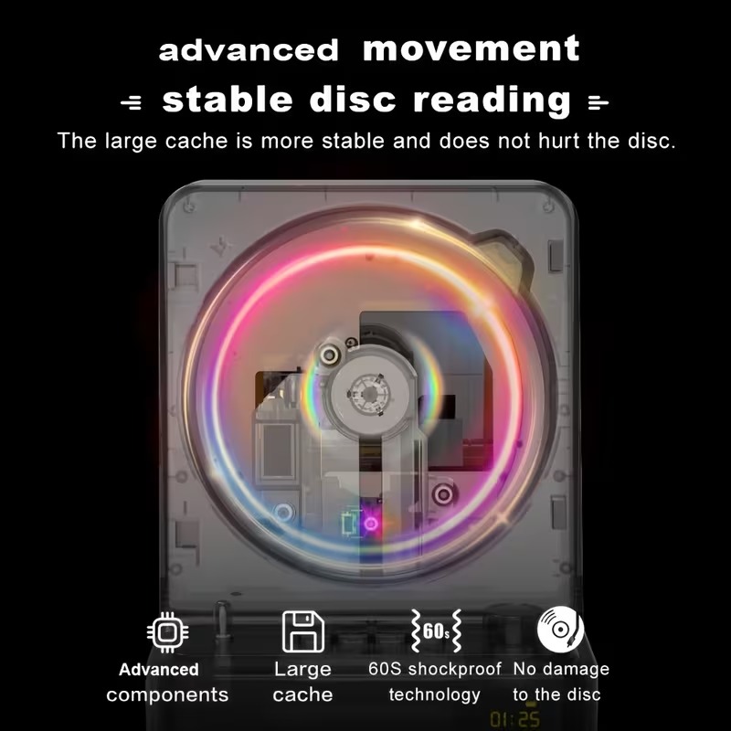 🎵 Portable CD Player with USB Playback, LED Ambient Lights & Stereo Sound — Perfect Gift for Music Lovers 🎁