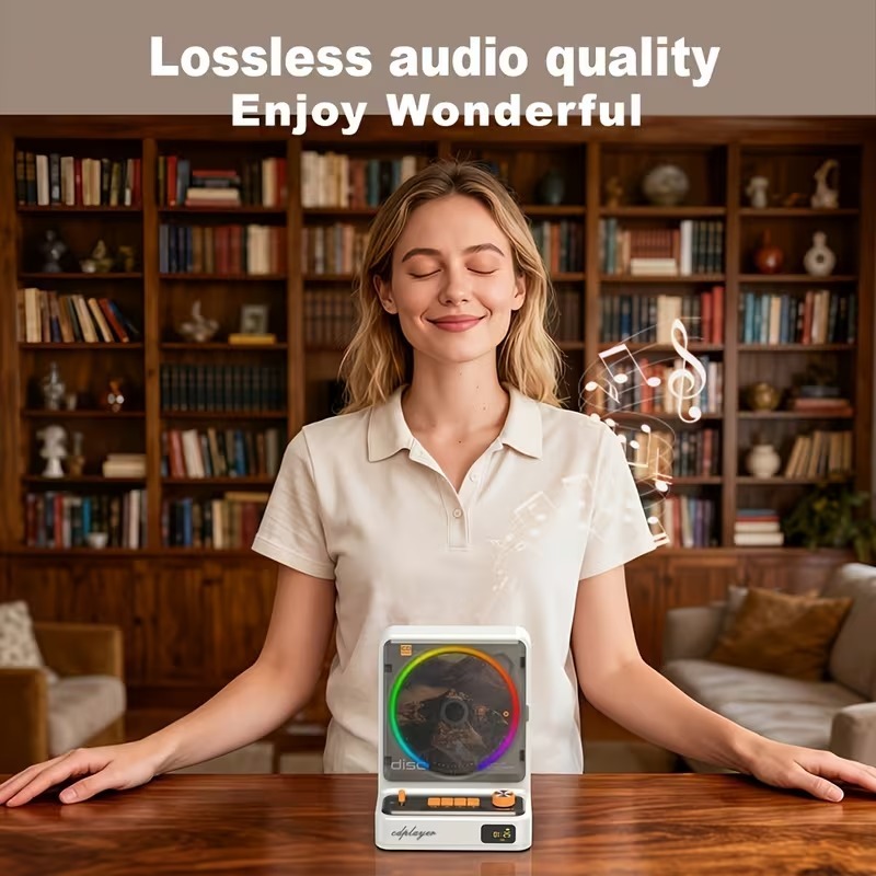 🎵 Portable CD Player with USB Playback, LED Ambient Lights & Stereo Sound — Perfect Gift for Music Lovers 🎁