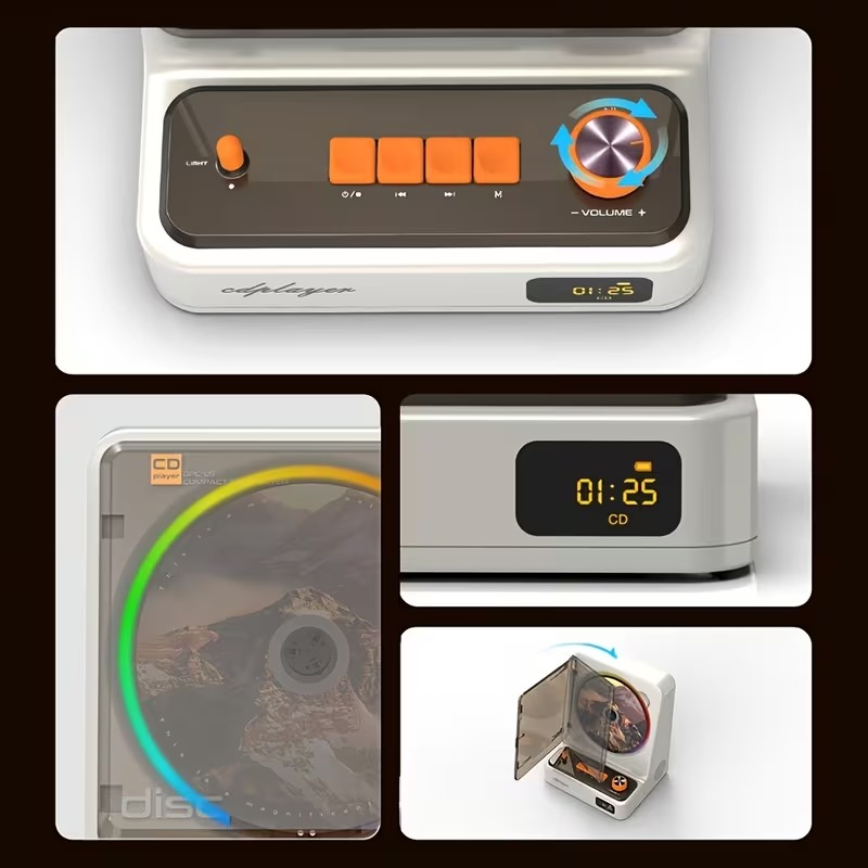 🎵 Portable CD Player with USB Playback, LED Ambient Lights & Stereo Sound — Perfect Gift for Music Lovers 🎁