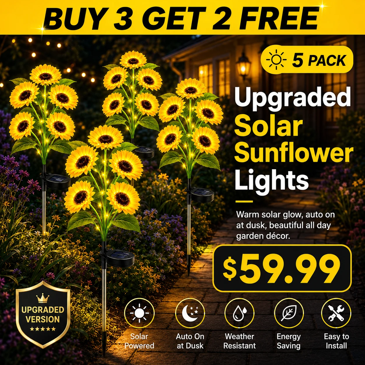 🌻✨ Solar Sunflower Garden Lights- Realistic Warm Glow