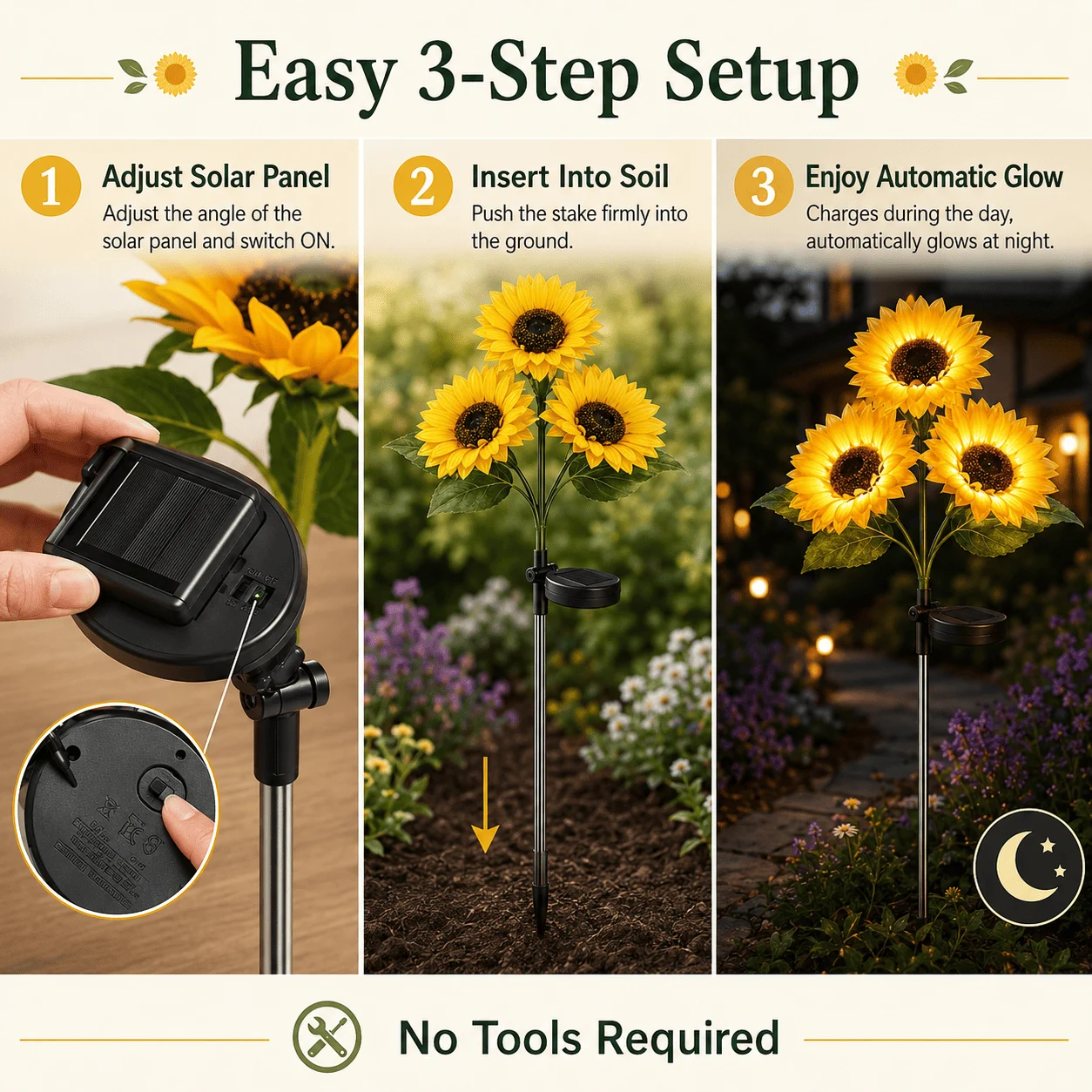 🌻✨ Solar Sunflower Garden Lights- Realistic Warm Glow
