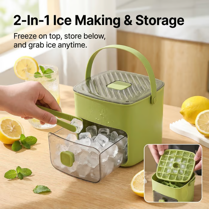 2-in-1 Large Capacity Ice Maker & Storage Bin Set