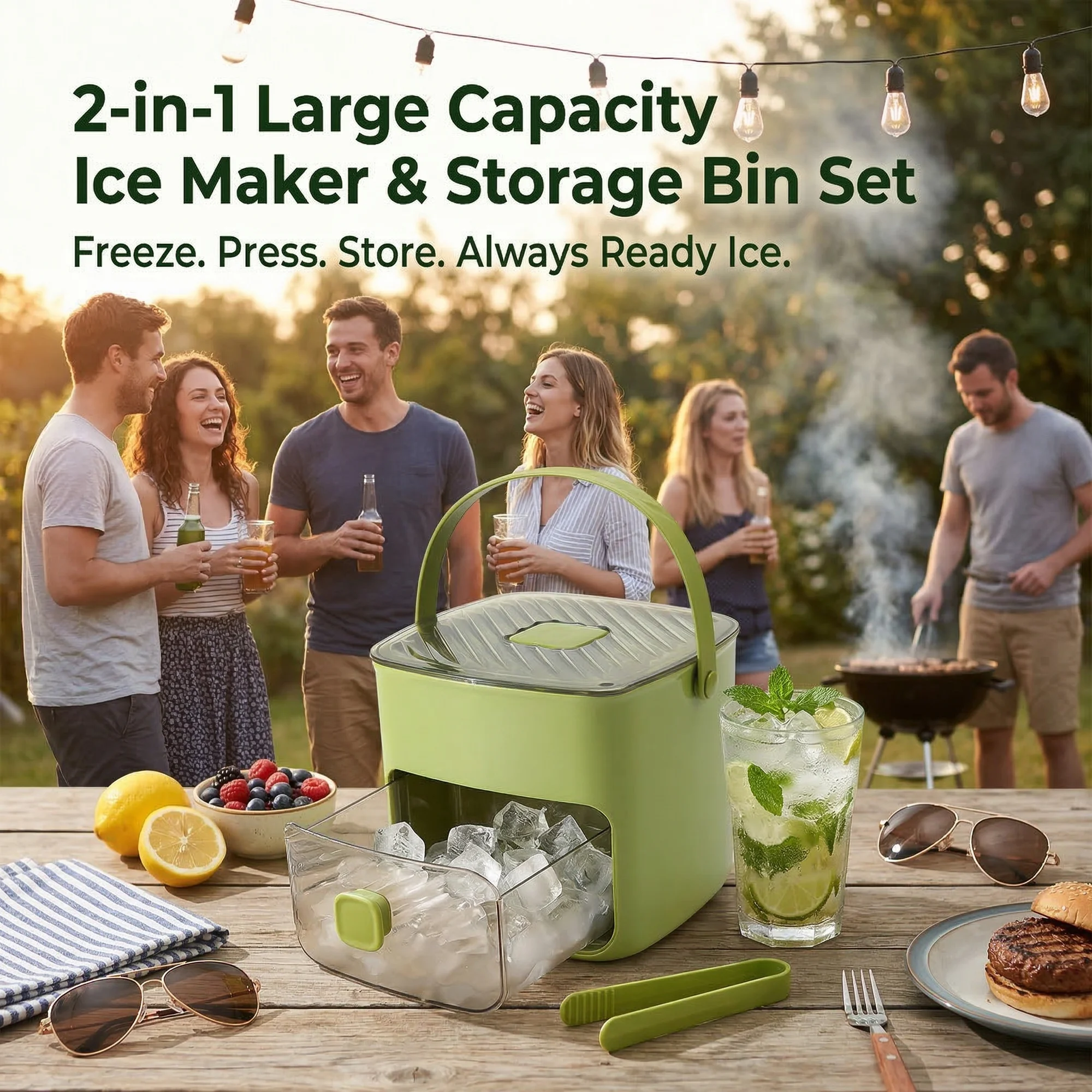 2-in-1 Large Capacity Ice Maker & Storage Bin Set
