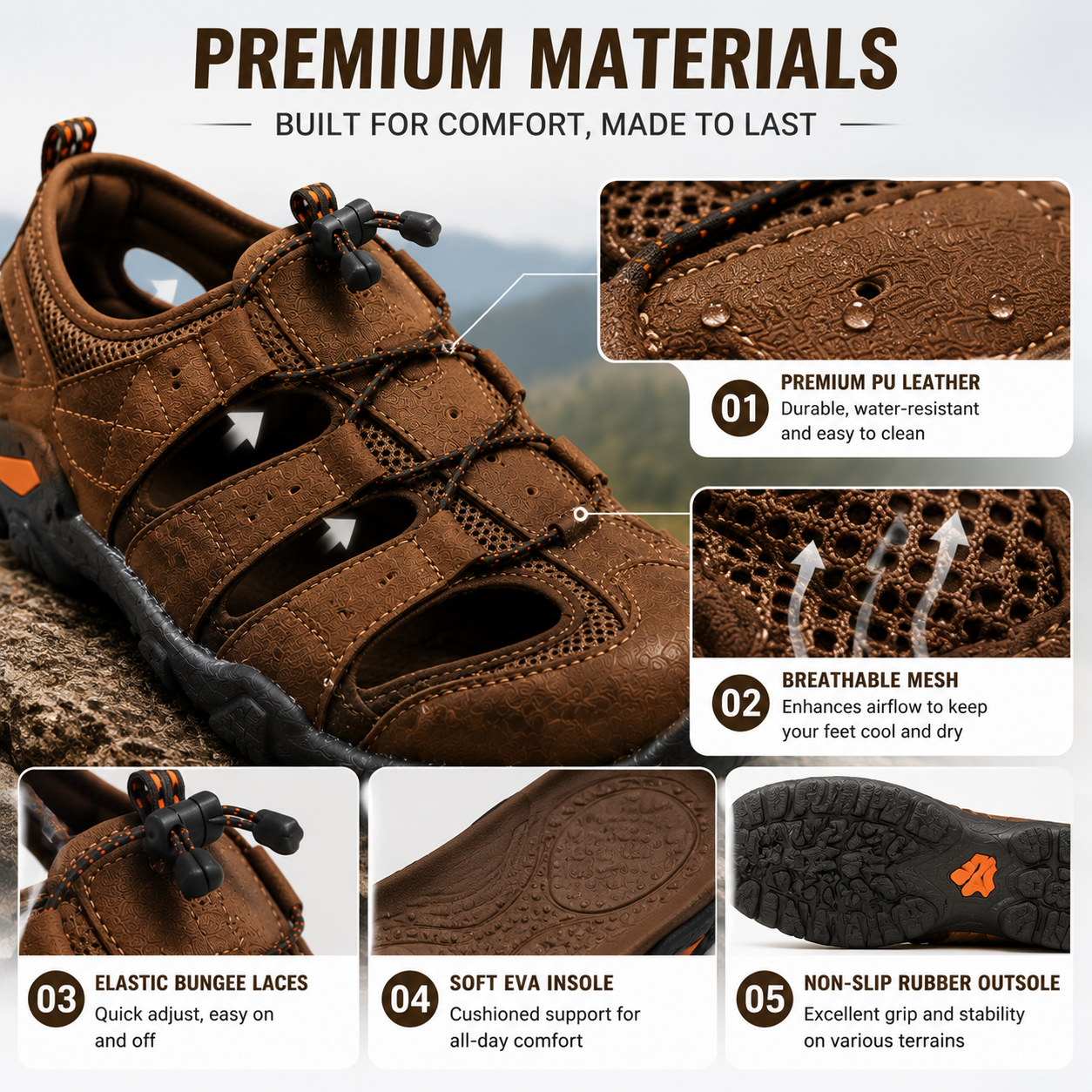 Premium Leather Fisherman Sandals for Men – Breathable Summer Walking Shoes