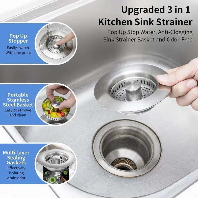 🎁Upgraded 3 in 1 Kitchen Sink Drain Strainer