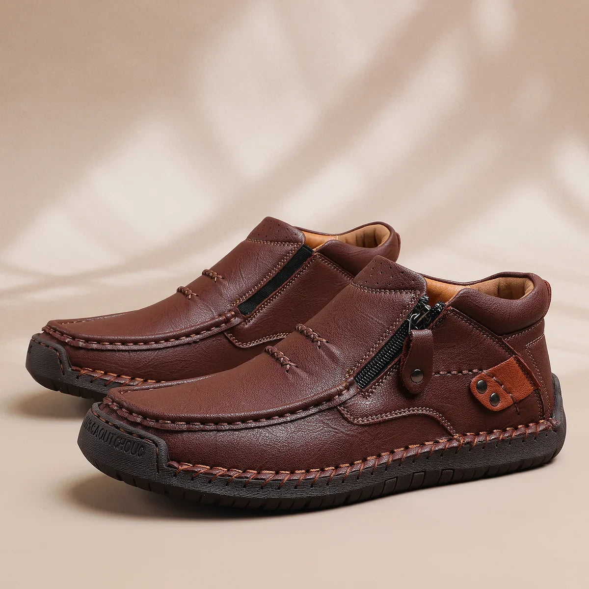 ⏰Limited Time Sale 50% OFF-Men’s Handmade Premium Leather Slip-On Driving Boots – Wide Toe, Arch Support