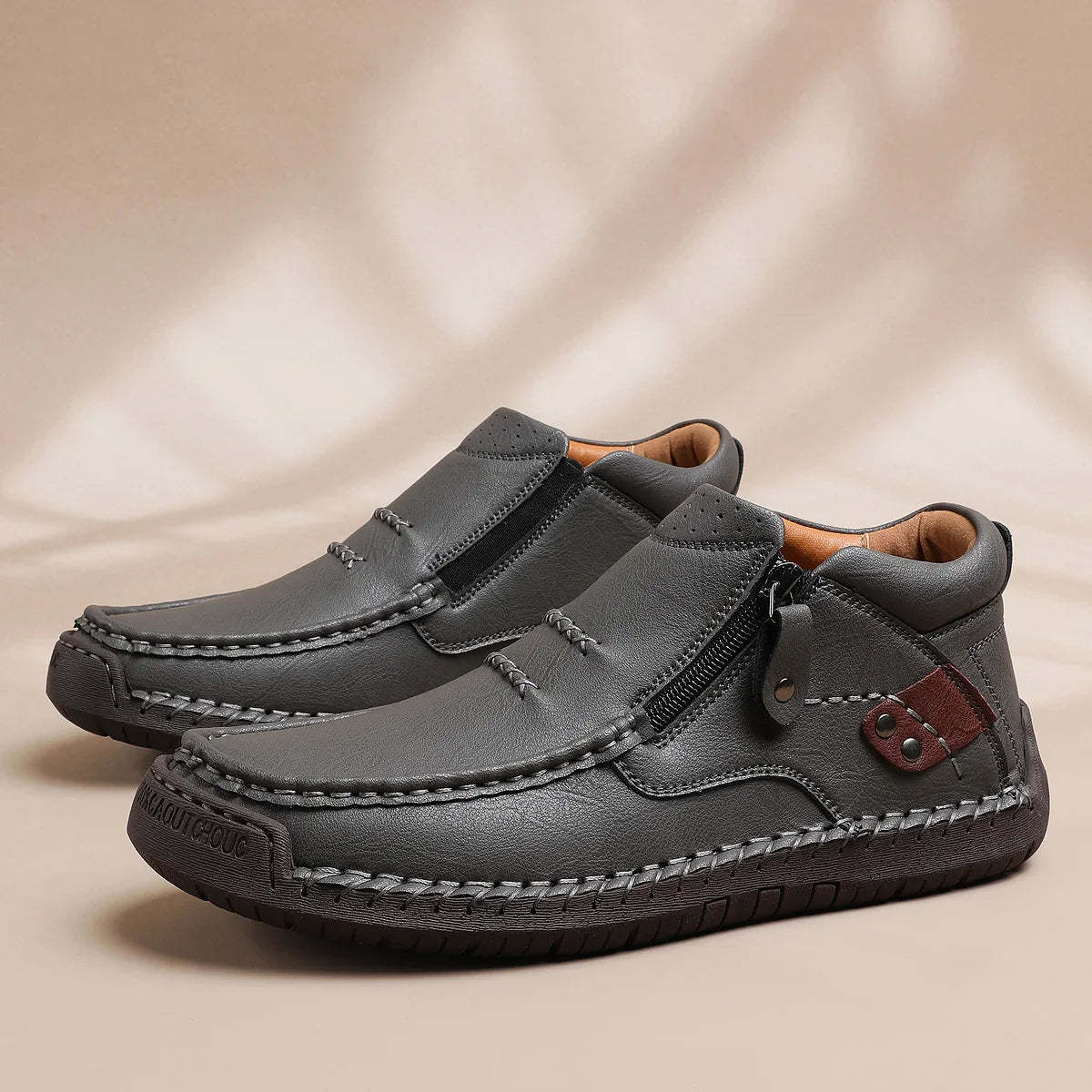 ⏰Limited Time Sale 50% OFF-Men’s Handmade Premium Leather Slip-On Driving Boots – Wide Toe, Arch Support