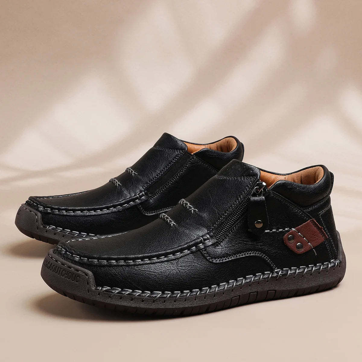 ⏰Limited Time Sale 50% OFF-Men’s Handmade Premium Leather Slip-On Driving Boots – Wide Toe, Arch Support