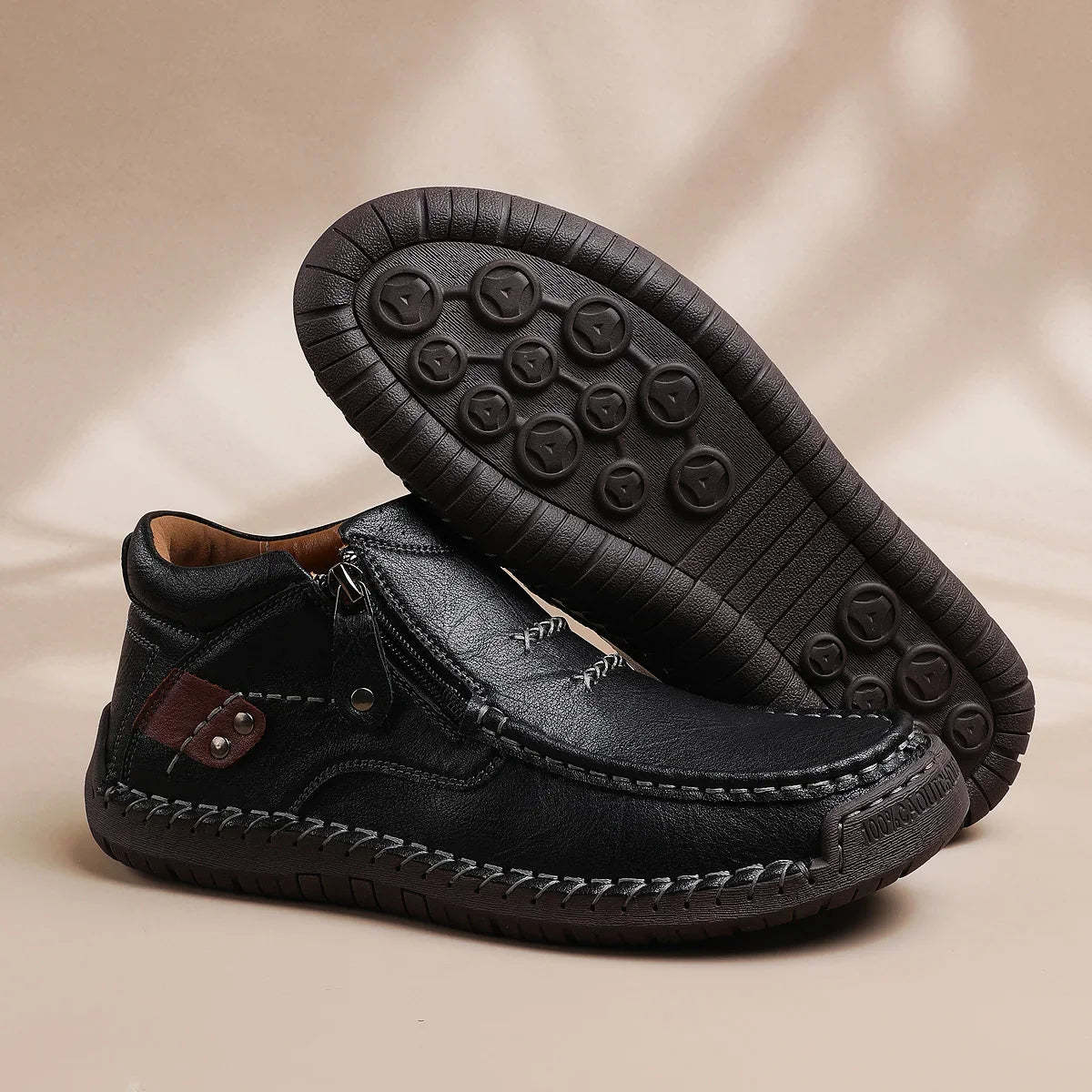 ⏰Limited Time Sale 50% OFF-Men’s Handmade Premium Leather Slip-On Driving Boots – Wide Toe, Arch Support